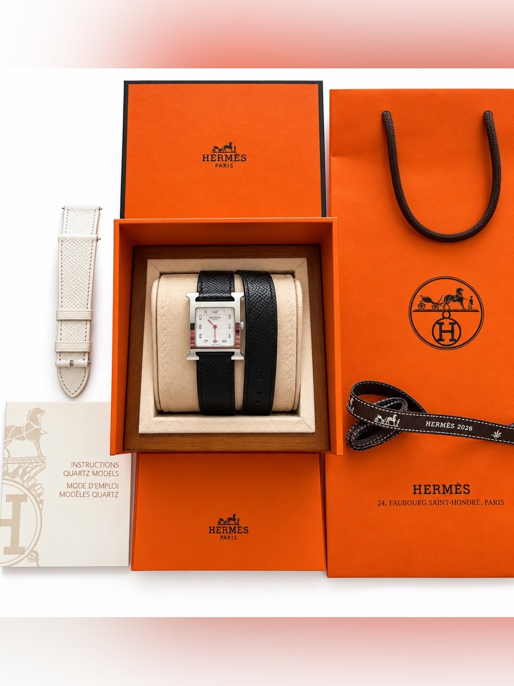 Hermès Heure H HH1.510 Double Tour Watch + Extra Strap full Box Set